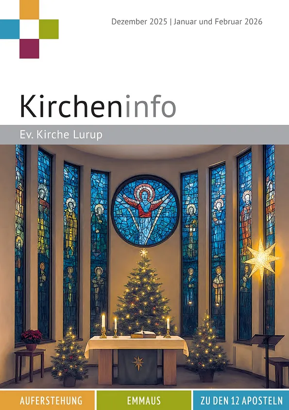 Eine durch KI erstelltes Bild, das die Buntglasfenster der Aufershteungskirche mit denen der Kirche "Zu den 12 Aposteln" kombiniert